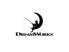 the logo for dream works, which is designed to look like a woman sitting on a crescent