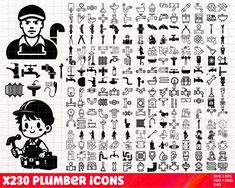 the silhouettes of various plumber icons are shown in black on a white background