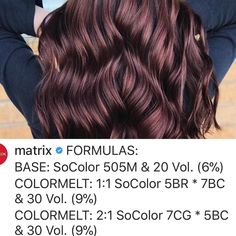 Matrix Color Sync Chart, Burgundy Hair Formula, Dark Mauve Hair, Dark Burgundy Hair Color, Matrix Formulas, Color Formulations, Toner Formulas