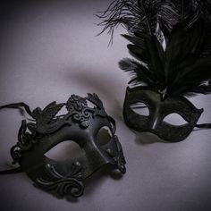 Black Roman Warrior Metallic & Black Mardi Gras Eye Mask With Top Feather Couple Masks Set Usms-M2599bk-M6151bkbk Black Eye Mask For Cosplay, Black Gothic Eye Mask For Masquerade, Gothic Black Eye Masquerade Mask, Gothic Black Mask For Carnival, Black Gothic Masquerade Mask, Black Punk Eye Mask, Black Gothic Masks And Prosthetics For Masquerade, Black Gothic Masks And Prosthetics For Carnival, Black Gothic Masks For Festivals