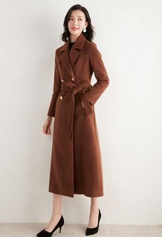 Stay warm and stylish with the Dana Wool Blend Double Breasted Belted Long Coat for women! Its front button closure and belted waist add a touch of elegance to your winter wardrobe. Made with a lined wool blend, this long coat will keep you cozy and chic all season long. ●Double-breasted button closure ●Notched collar ●Lined●Front welt pockets ●Removable tie belt ●Wool and polyester ●Dry clean ★★Please inform your height, weight and bust. Your clothes need me to spend 3-5 days to cut and sew. Pl Fitted Wool Coat With Belted Cuffs For Office, Elegant Office Pea Coat With Belted Cuffs, Elegant Double-breasted Belted Wool Coat, Elegant Pea Coat With Belted Cuffs And Long Sleeves, Elegant Pea Coat With Belted Cuffs, Elegant Long Sleeve Pea Coat With Belted Cuffs, Wool Double-breasted Belted Pea Coat, Belted Double-breasted Wool Coat For Business, Belted Wool Coat For Office