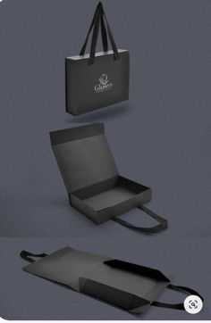 an image of a paper bag mockup on a grey background with black handles and straps