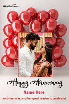 happy anniversary card with photo and balloons