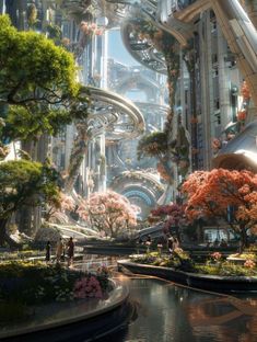 Futuristic Kingdom, Futuristic Resort, Futuristic Nature, Solarpunk Art, Futuristic City Utopia, Nature Technology, Dungeon Master's Guide, Heaven Art, Fantasy Wall Art