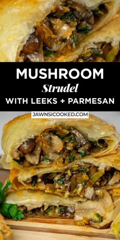 mushroom, spinach and cheese quesadilla stacked on top of each other