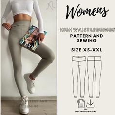 woman's high waist leggings sewing pattern and sewing size xs - xxl