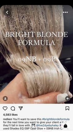 Cream Blonde Toner Formula, Butter Blonde Redken Formula, Champagne Blonde Hair Color Formula, Butter Blonde Hair Formula, Bleached And Toned Hair, Cool Blonde Shades Eq Formula, Redken Vro Shades Eq, Redken Color Fusion Formulas, Bright Blonde Toner Formula