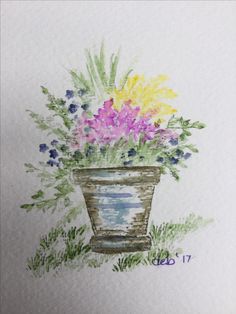 a drawing of flowers in a pot on the ground