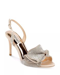 Badgley Mischka - Women's Rennie Almond Toe Rhinestone Ruffle Satin High Heel Sandals Sparkle Heels, Designer Shoe, Wedding Vow, Badgley Mischka Shoes, Fancy Shoes, Embellished Sandals, Wedding Sandals, Bow Shoes, Heeled Sandal