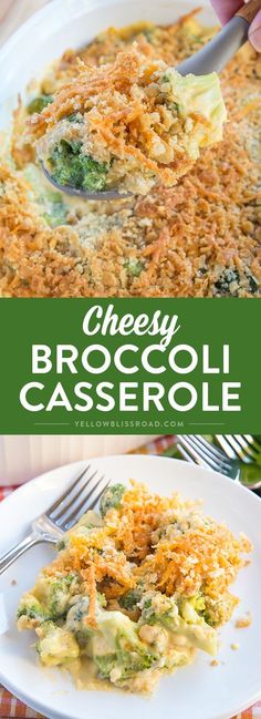 cheesy broccoli casserole on a white plate