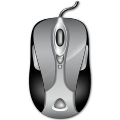 a silver and black computer mouse on a white background