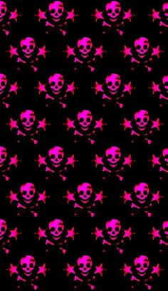 a pink skull and crossbones pattern on a black background