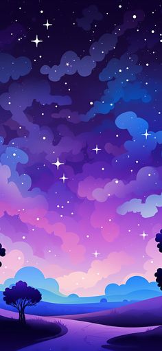 the night sky is filled with stars and clouds, as if it were painted in purple