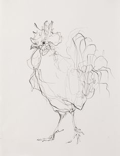 a black and white drawing of a rooster