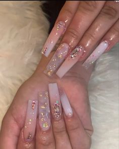 Long Acrylic Nail Designs, Diy Acrylic Nails, Ombre Acrylic Nails, Nails Design With Rhinestones, Glow Nails, Classy Acrylic Nails, Long Acrylic Nails Coffin, Acrylic Nails Coffin Pink, Long Square Acrylic Nails