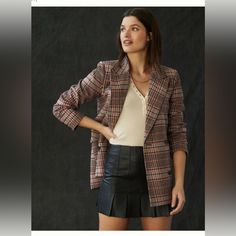 New With Tags! A Plaid Blazer Is As Classic As It Gets. Paired With Loafers And Polished Jeans, This Structured Staple Exudes Sophistication. * Polyester, Wool, Polyester Lining * Front Flap Pockets * Double-Breasted Button Front * Dry Clean Dimensions * Standard: 30.5"L Tailored Brown Outerwear For Fall, Trendy Tailored Fall Blazer, Trendy Brown Button-up Blazer, Plaid Outerwear For Business Casual, Fitted Plaid Casual Outerwear, Plaid Casual Outerwear For Business Casual, Casual Fitted Plaid Outerwear, Trendy Tailored Blazer For Fall, Fitted Casual Plaid Outerwear