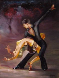 a painting of two people dancing together