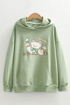 Letter With Flowers, Pastel Hoodie, Hoodies Style, Kawaii Hoodies, Kawaii Clothing, Smink Inspiration, Loose Hoodie, Aesthetic Hoodie, Plain Outfits