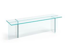 a clear glass bench on a white background