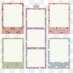 four frames with flowers and leaves on them, in pastel colors transparent background png clipart