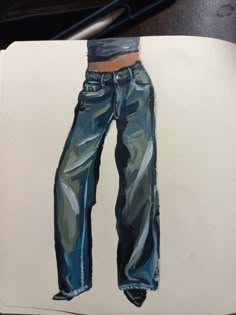 a drawing of a pair of jeans on top of a piece of paper with a pen next to it