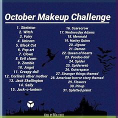 31 Days Of Halloween Outfits, 31 Days Of Halloween Makeup Challenge List, October Makeup Challenge, Jack Skellington Eye Makeup, 30 Days Of Halloween Makeup, Halloween Makeup Challenge, 31 Days Of Halloween Makeup, October Makeup, Makeup Content