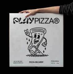 a person holding up a pizza delivery sign