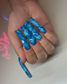 Ambre Nails, Nail Vibes, Wave Nails, Blue Acrylic Nails, Nice Nails