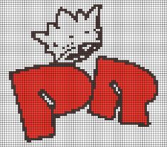 a cross stitch pattern with an image of a cat holding a red object