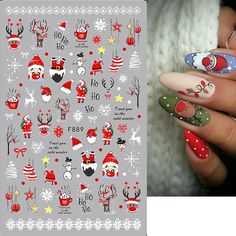 3D Red Santa Claus Christmas Nail Art Sticker Gonk Snowflake Elk Penguin Holly Winter Decal Slider Holiday Nails Diy, Sticker Nails, Festive Manicure, Christmas Nail Stickers, Nail Art 3d, Manicure Diy, Nail Art Sticker, Snowflake Nails, Nail Tattoo