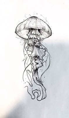 a black and white drawing of a jellyfish