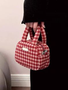 Cute Handbag, Plaid Purse, Beg Tangan, Plush Bags, Handbag For Women, Designer Shoulder Bags, Vintage Embroidery, Small Tote