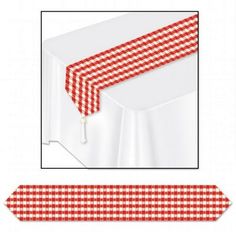 a red and white checkered table runner