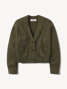 Flight Olive Soft Spun Boxy Cardigan - Buck Mason- Modern American Classics Boxy Cardigan, Buck Mason, Olive Sweater, Olive Jacket, Black Herringbone, Henley Sweater, Fitted Cardigan, Green Cardigan, Sweater Collection