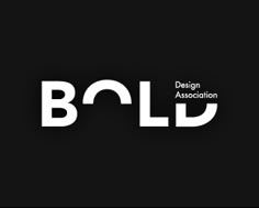 the logo for design association bold white letters on a black background with an abstract typogram