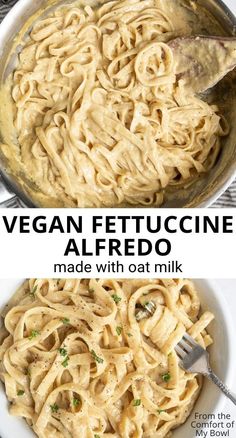 vegan fettuccine alfredo made with oat milk