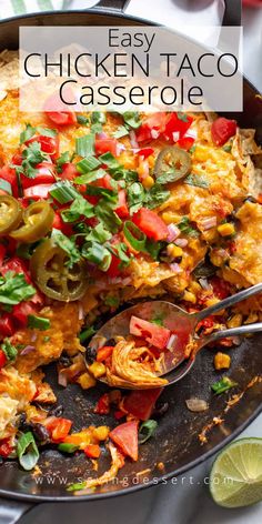 an easy chicken taco casserole in a skillet