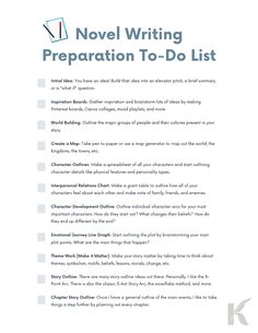 the novel writing preparation to - do list