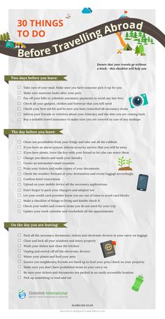 an info sheet with the words 30 things to do before traveling