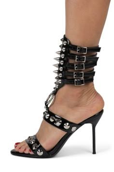 THREE-6-5 Heeled Sandal YYH Black Patent Silver 6 Mya Stone, Gladiator Sandals Heels, Business Casual Wear, Women Sleepwear, Gladiator Heels, Cork Sandals, Platform Flats, Studded Heels, Platform Stilettos