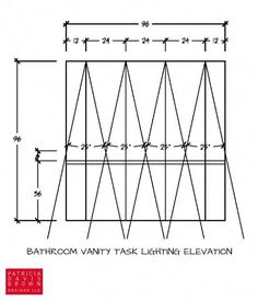 the bathroom vanity task lighting elevation diagram is shown in black and white, with red lettering