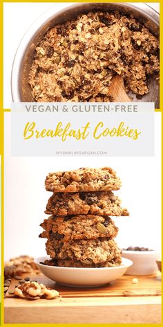 vegan and gluten - free breakfast cookies stacked on top of each other