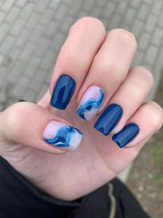 Nail Design Glitter, Beach Nail Designs, Navy Nails, Navy Blue Nails, Summer Gel Nails, Summer Nail Designs, Smink Inspiration, Blue Nail Art, Her Nails