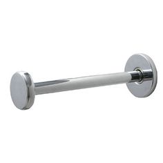 a chrome toilet roll holder with two round handles and an oval cover on the end