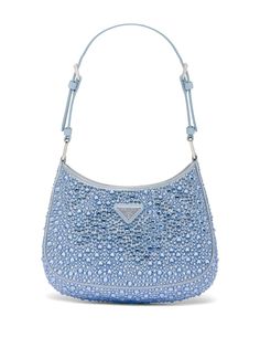 Prada Cleo crystal-embellished Shoulder Bag - Farfetch Unique Designer Bags, Blue Beaded Bag, Prada Blue Bag, Prada Cleo Crystal, Blue Designer Bag, Light Blue Purse, Prada Cleo, Blue Handbag, Glitter Bag