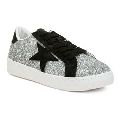 Step into style with these London Rag Shinding Women's Glitter Star Chunky Sneakers.Click this FOOTWEAR GUIDE to find the perfect fit and more! FEATURES Comfortable fit Lace-up closureDETAILS Glitter, micro suede upper Polyurethane lining Polyurethane midsole TPR outsole Round toe Polyurethane footbed Slip-resistant outsole Spot clean Imported Size: 5. Color: Silver. Gender: female. Age Group: adult. Sparkling Silver Party Sneakers, Silver Glitter Sneakers For Streetwear, Silver Glitter Print Sneakers With Round Toe, Low-top Glitter Sneakers For Streetwear, Luxury Silver Glitter Sneakers, Glitter Stars, Chunky Sneakers, Athletic Shoes, Shoes Sneakers