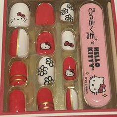 Brand New Hello Kitty Press On Nails Instructions On How To Use On The Back Press On Nails Instructions, Red Toenails, Bff Stuff, Shop Hello Kitty, The Creme Shop, Kitty Nails, Creme Shop, Hello Kitty Baby, Kitty Baby