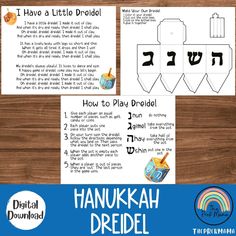 the hanukkah dreidel craft is shown with instructions