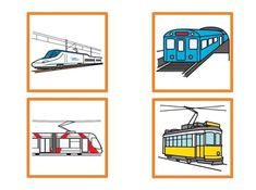 four pictures with different types of trains on them