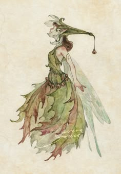 a watercolor painting of a woman dressed as a fairy